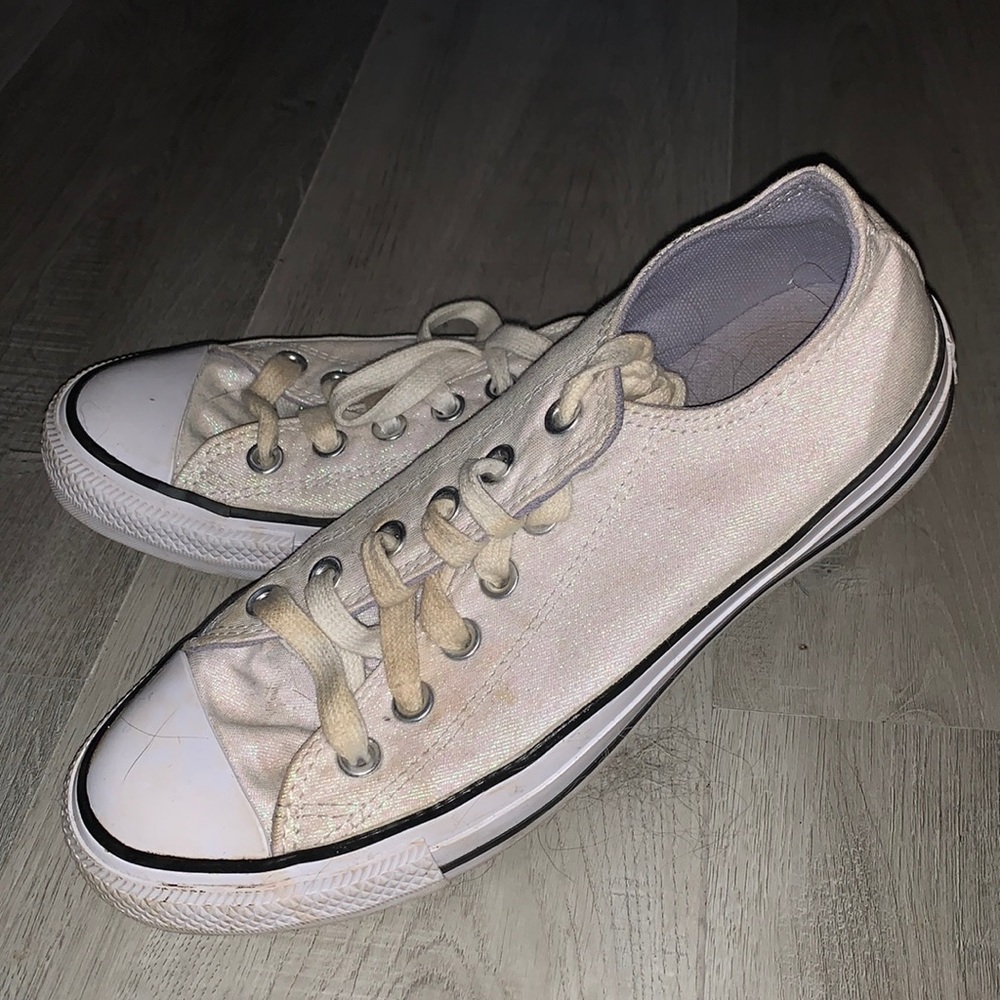 White glitter converse low